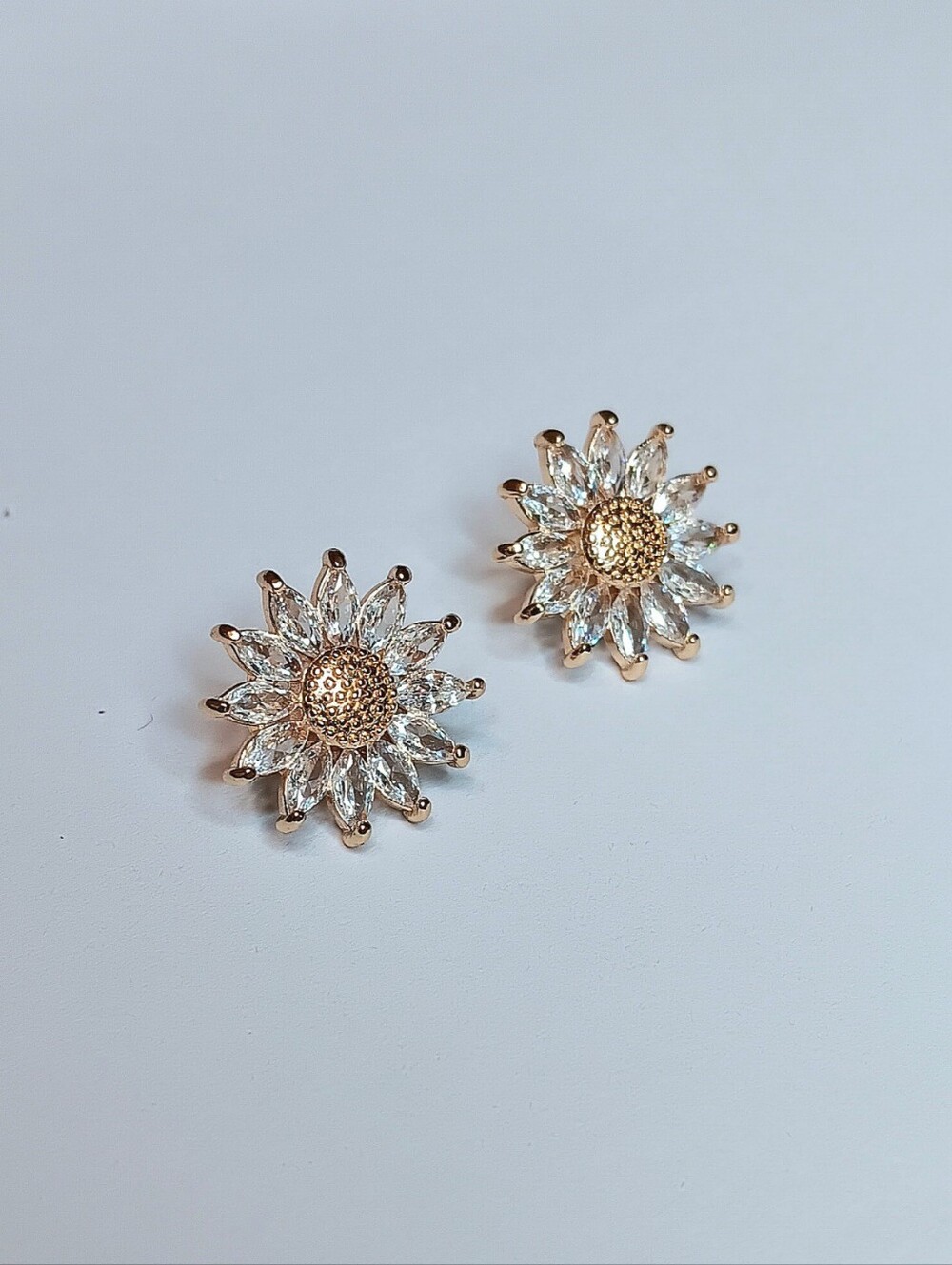 Rose Gold Crystal Sunflower Stud Earrings - Elegant Floral Jewelry